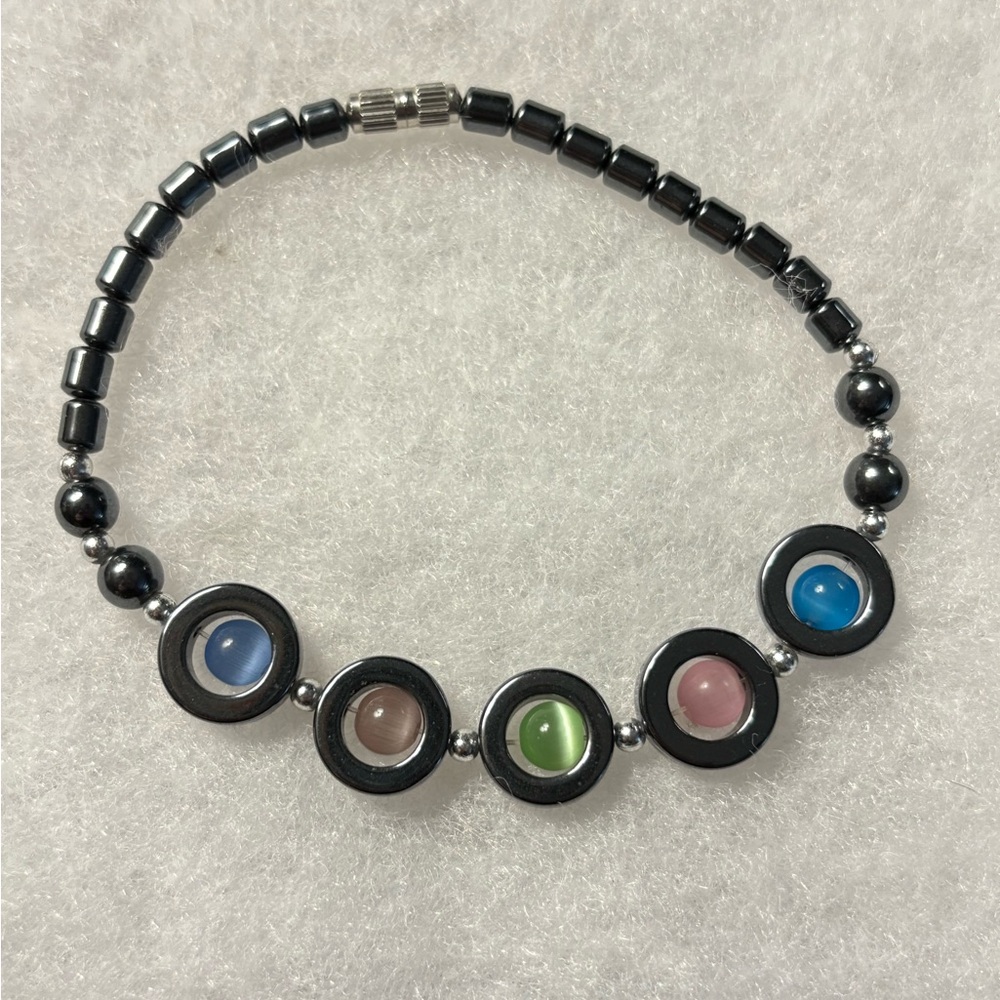 Hematite and Glass Bead Bracelet Preowned
